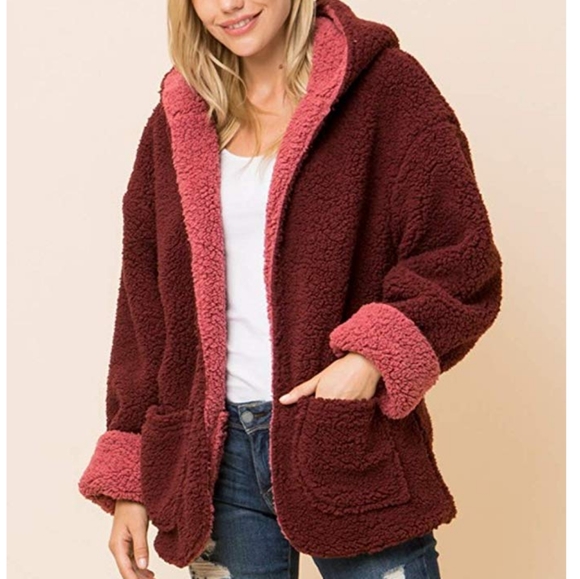 New Faux Fur Reversible Teddy Bear hooged Jacket - Picture 2 of 8